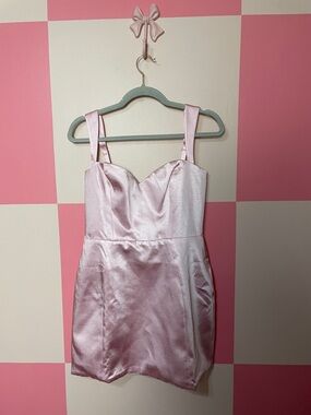 Oh Polly Pink Satin Sweetheart Mini Dress
